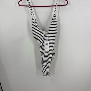 Cupshe Black and White Striped one piece Swimwear XXL NWT